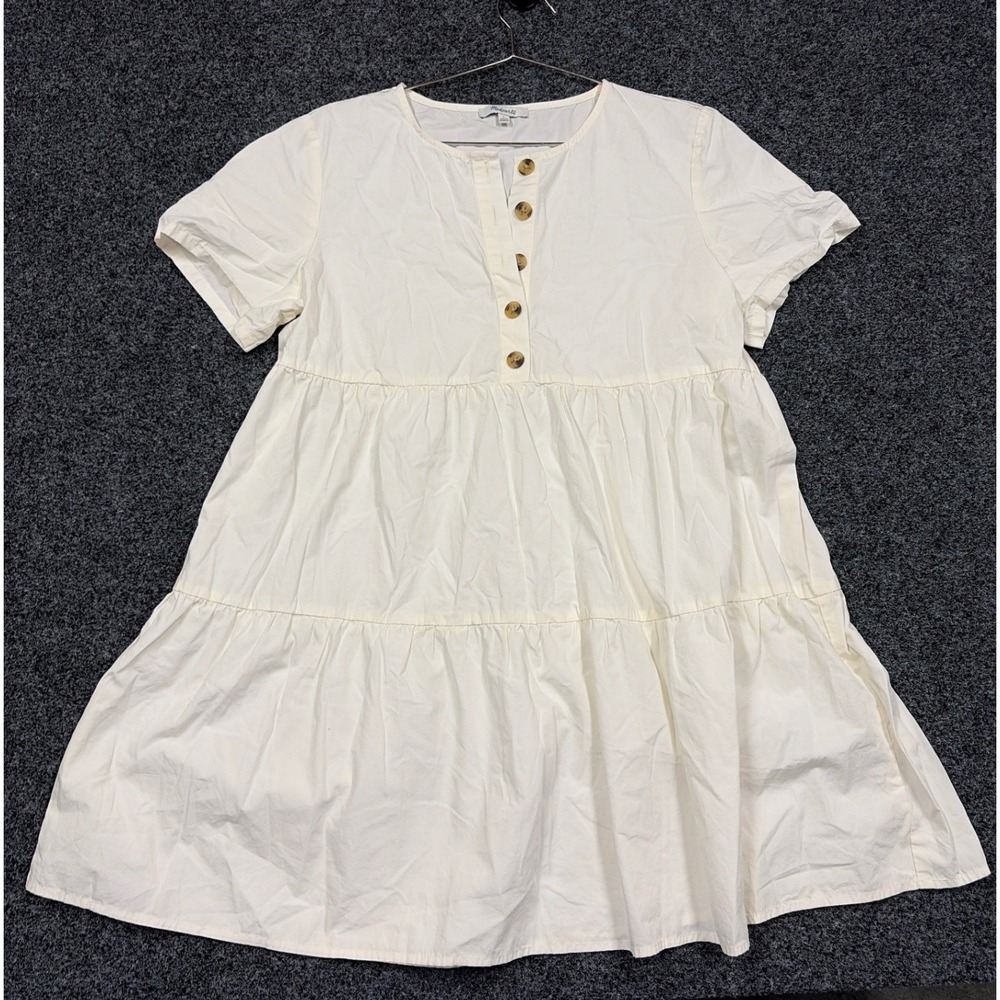 Madewell Dress Women L White Tiered Poplin Mini Babydoll Short Sleeve Henley